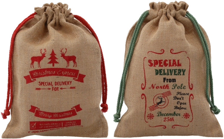 Jute cadeauzak 28 × 40 cm, mix van patronen, verpakking 10 stuks