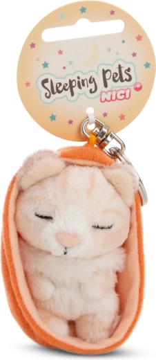 NICI sleutelhanger slapend katje in oranje etui 12 cm
