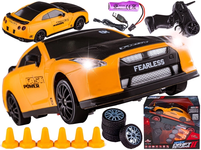 RC drift auto 1:24 2,4 GHz 4WD geel - 1 stuk