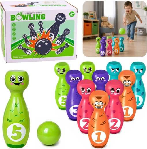 Kinderkegels met gezichtjes – educatieve set met 10 kegels en 2 ballen