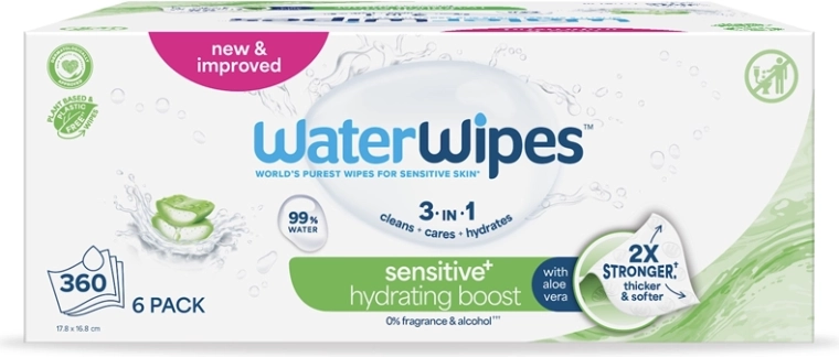 WaterWipes hydraterende vochtige doekjes met aloë vera 3-in-1 6×60 stuks (360 stuks)