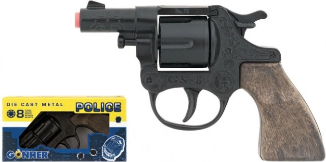 Metalen politie-revolver voor klaplinten, zwart, 8 schoten