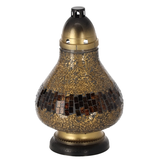 Glazen lantaarn met glas-in-lood Karaf goud 37 cm, brandduur tot 50 uur