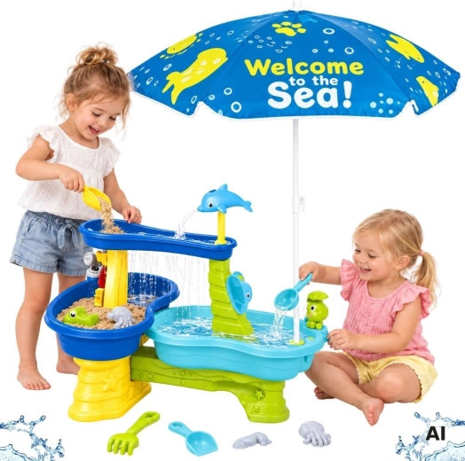 WOOPIE water- en zandtafel met parasol 2-in-1