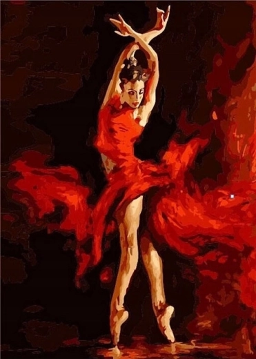 Norimpex diamantpainting danseres in een rode jurk 30 × 40 cm