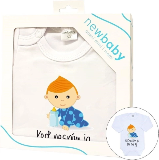 babyromper met print New Baby als ik niet slaap, dan jullie ook niet – geschenkverpakking