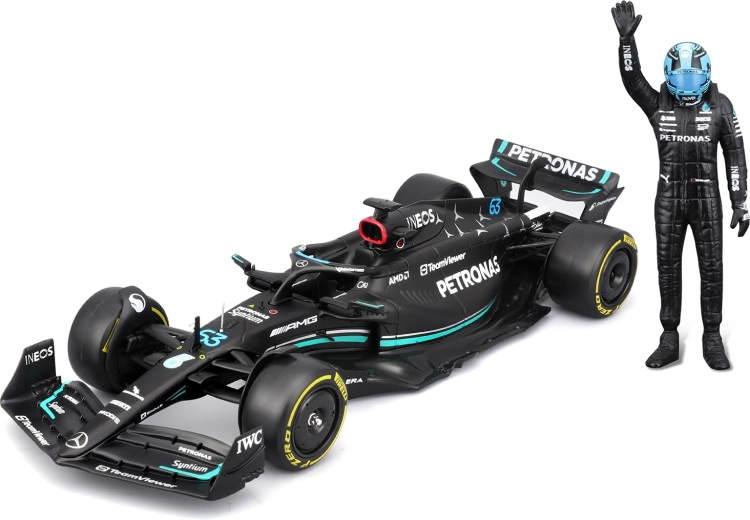 Bburago 1:24 Formula 1 Mercedes-AMG F1 W14 E 2023 George Russell met figuur