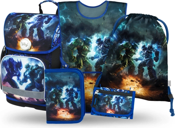 Školní set 5 v 1 Baagl Robots – schooltas, etui, gymzak, schort en portemonnee