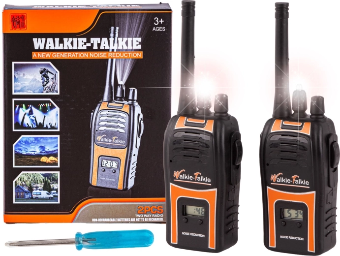 Kinderwalkie-talkies met display en zaklamp – set van 2 stuks
