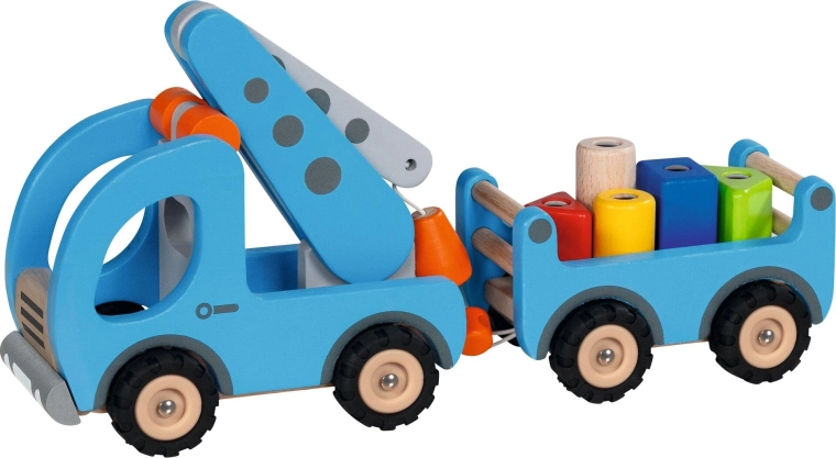 Houten mobiele kraan met aanhanger