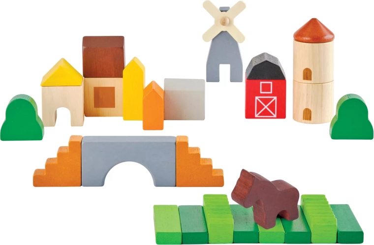 PlanToys houten bouwset op het platteland (Country Blocks)