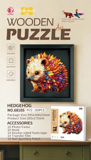 Houten puzzel egel 160 stukjes met lijst
