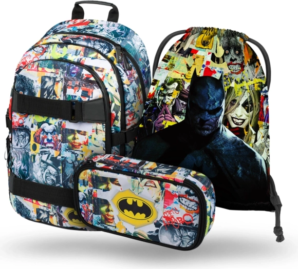 baagl schoolset skate batman comics – rugzak, gymsack en etui