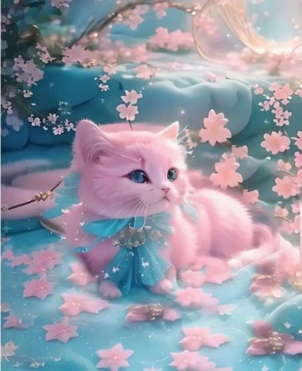 Diamanten mozaïek - Roze kat