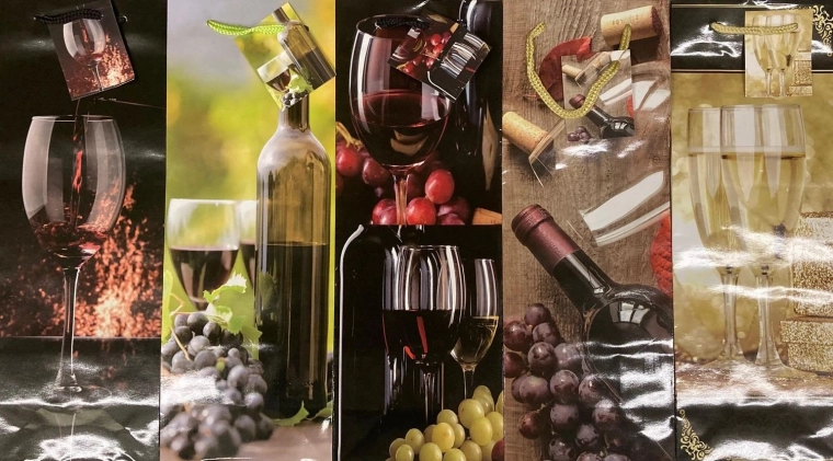 Cadeautas voor fles – assorti (verschillende patronen) - 1 stuk