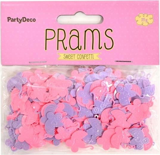Confetti in de vorm van kinderwagens roze-paars 15 g