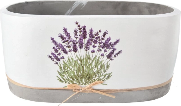 Betonnen bloempot met lavendelmotief, wit