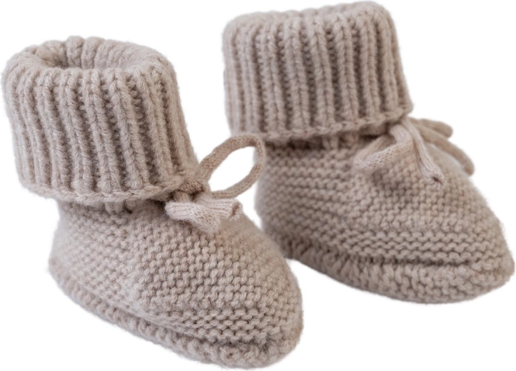 Lodger gebreide merino slofjes beige 6–12 maanden - 1 stuk