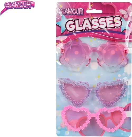 Glamour roze kinderbril – set van 3 stuks