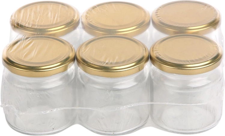 Set van 6 glazen weckpotten 200 ml met gouden deksels 66 mm