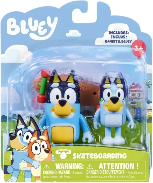 Bluey-figuurtjes op een skateboard
