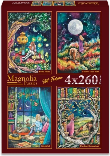 Magnolia puzzelset Pohoda, Op eigen weg, Schemering en Op zoek naar het rijk der dromen 4×260 stukjes