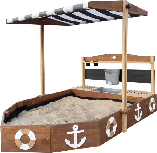 AXI houten zandbak boot met modderkeukentje en dak