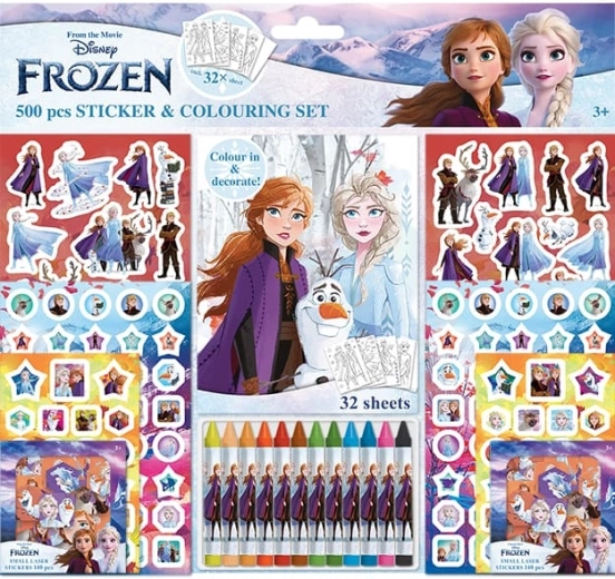 Sticker set met kleurplaten en waskrijtjes – Frozen