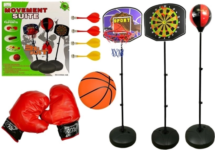 Kinder sportset 3-in-1 – basketbal, boksen en magnetische darts