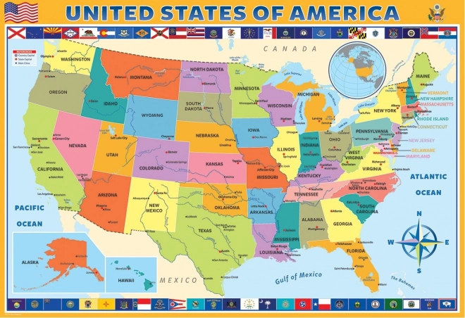 EUROGRAPHICS Puzzel Kaart van de Verenigde Staten van Amerika 200 stukjes