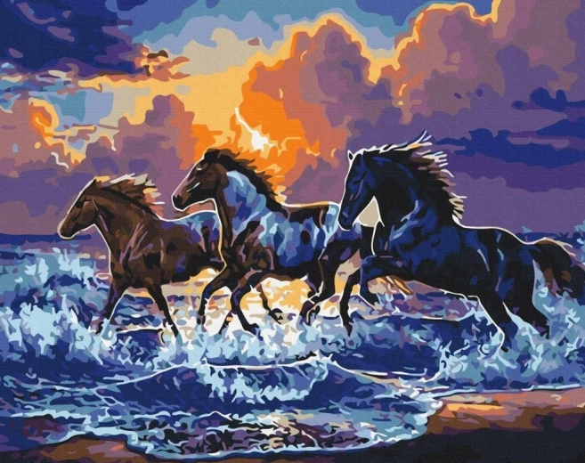 Diamant schilderen – wilde paarden op het strand 30 × 40 cm