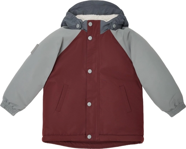 Winterjas Leokid color block redwood, maat 92 (2–3 jaar)