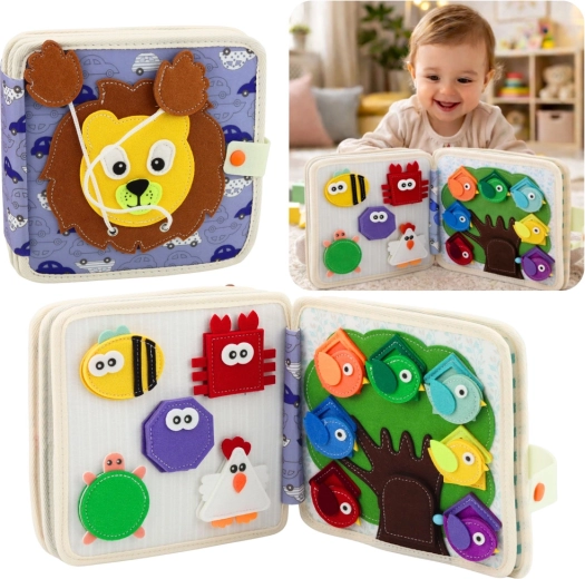 Sensorisch viltboek Jungle – leeuw, Montessori activiteitenboek voor kinderen