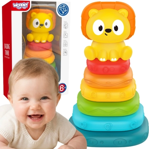 Woopie Baby sensorische piramide – stapeltoren met leeuwtje (vanaf 6 maanden)