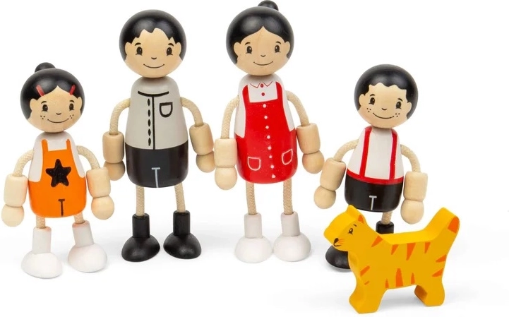 Tidlo houten poppenhuispoppen – Aziatische familie met kat
