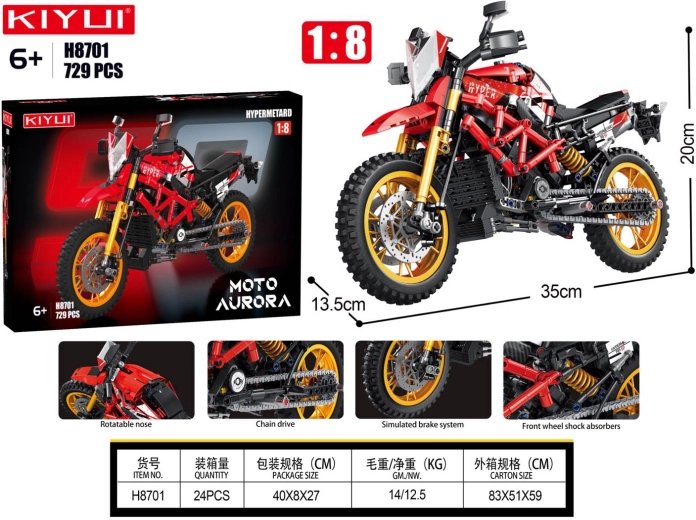 Bouwset motorfiets rood 729 onderdelen