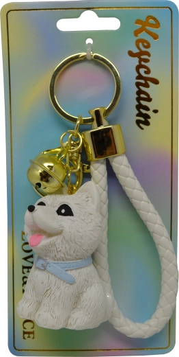 Sleutelhanger met zittende witte hond