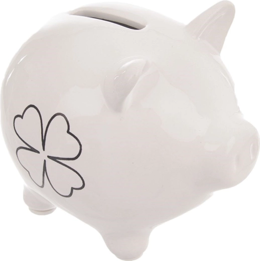 Keramische spaarvarken met klavermotief 10 cm