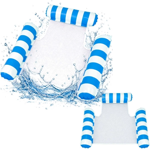 Opblaasbare waterhangmat met rugsteun en net, wit-blauw