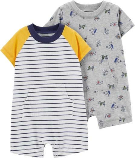Carter's zomerse katoenen rompers met korte mouwen grijs/groen voor jongens, 2 stuks