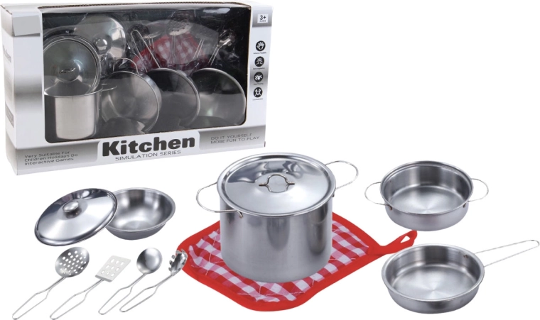 Metalen kinderserviesset met accessoires, 11 stuks