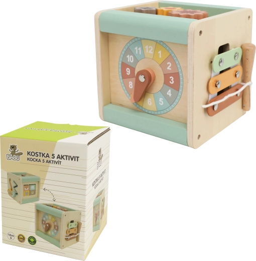 Babu kleine multifunctionele houten kubus met 5 activiteiten