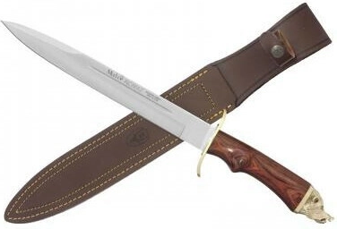 Muela Alcaraz jachtmes met gewei-handgreep en lederen schede, 26 cm