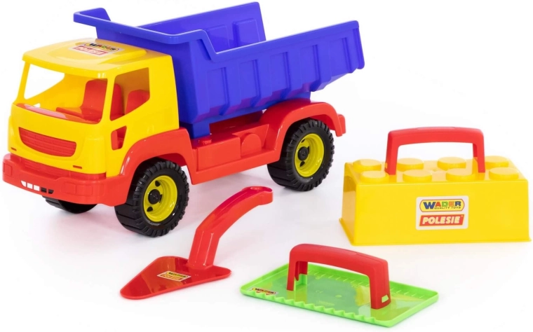 Kiepwagen met metselaarsgereedschap