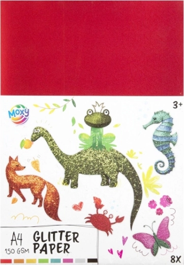 Glitter gekleurd papier A4, 8 vellen