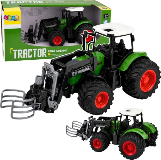 Boerentractor met voorlader en balenklem 1:24, groen