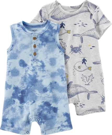 Carter's zomerrompers met korte mouw Grey Ocean voor jongens, 2 stuks