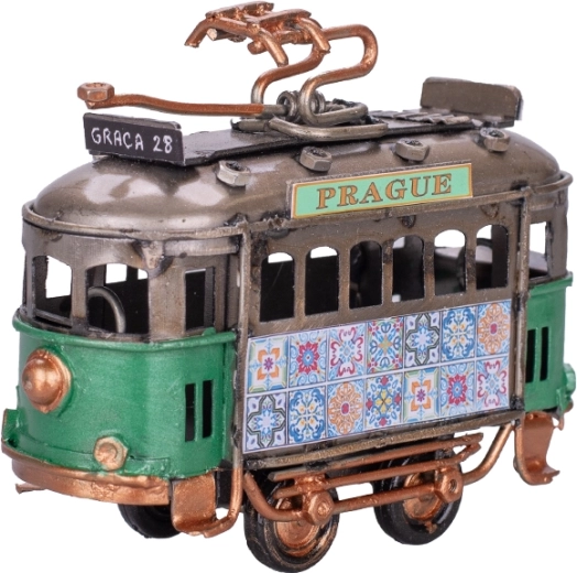 Metalen modeltram Praag 9 cm – groene decoratieve tram met vrijloop