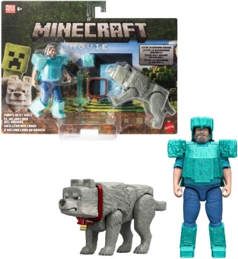 Minecraft-figuren Steve en wolf – set van 2 stuks