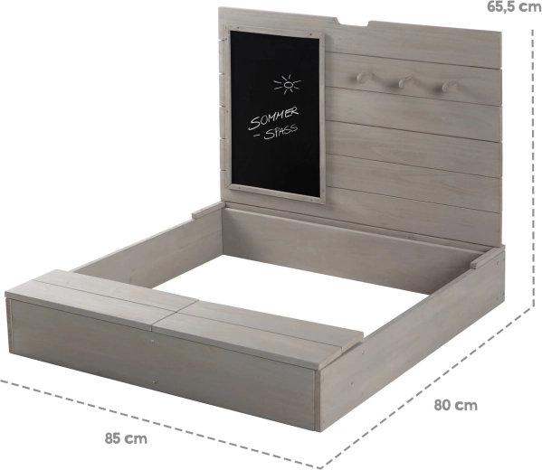 ROBA houten kinderzandbak met opbergruimte, deksel en krijtbord